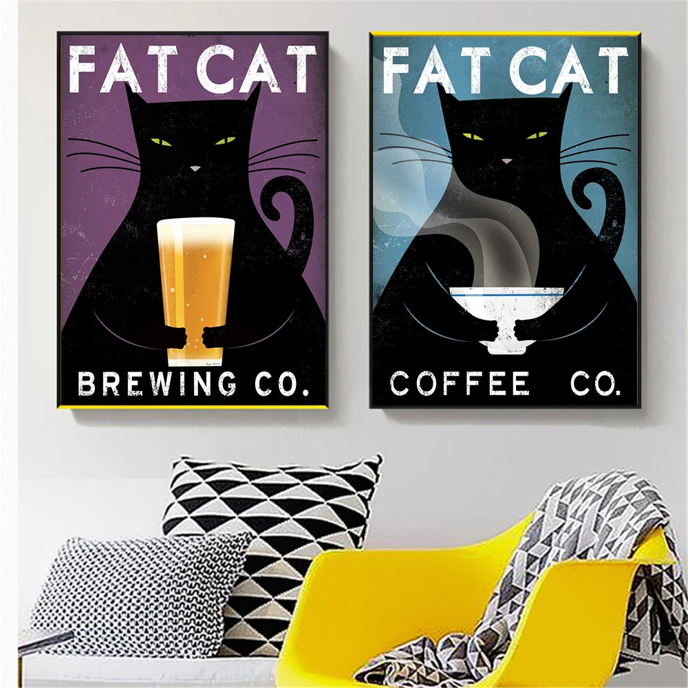 Wall Art Rerto Fat Cat Black Cats Posters And Prints Decor Wall Art Rerto Fat Cat Black Cats Posters And Prints Decor Canvas Pictures For Living Room Decoration Home Cuadros In Painting Calligraphy From