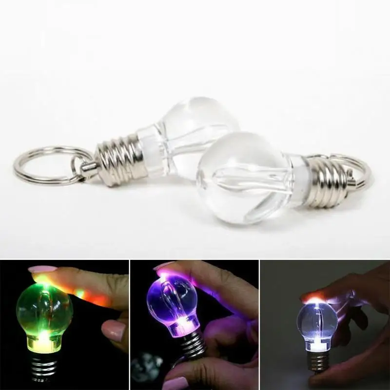 LED bulb keychain glowing flashlight keychain clear plastic bulb shaped