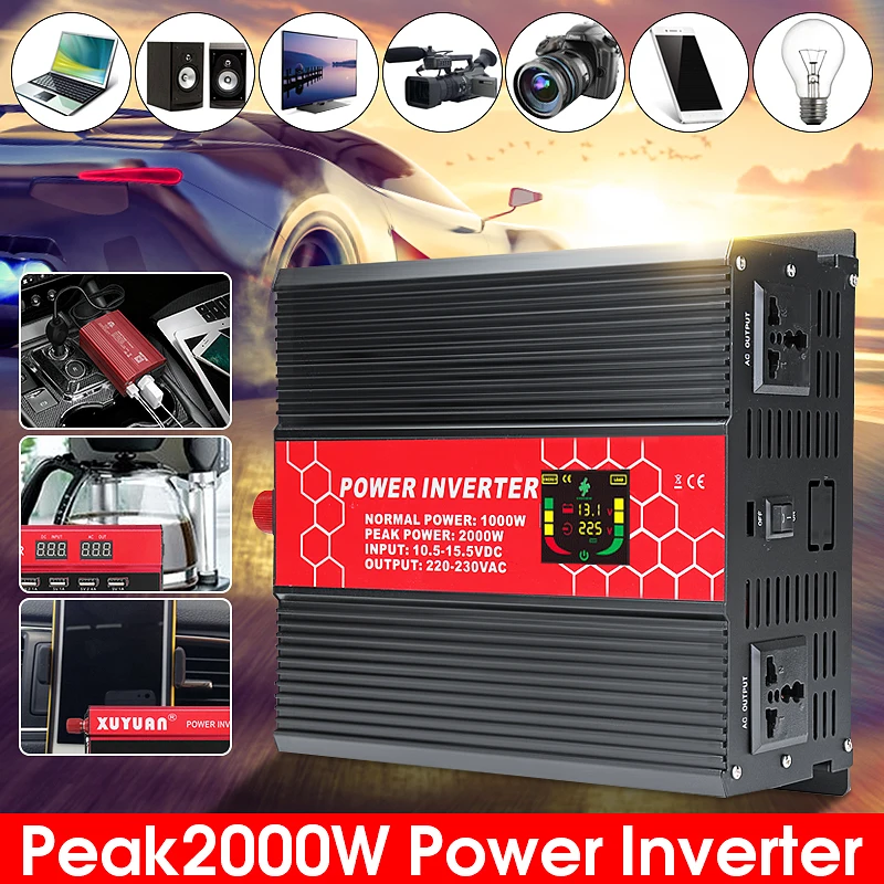 

New 1000W 2000W Peaks Power Inverter 12V/24V To 110V/220V Modifed Sine Wave Smart LCD Converter