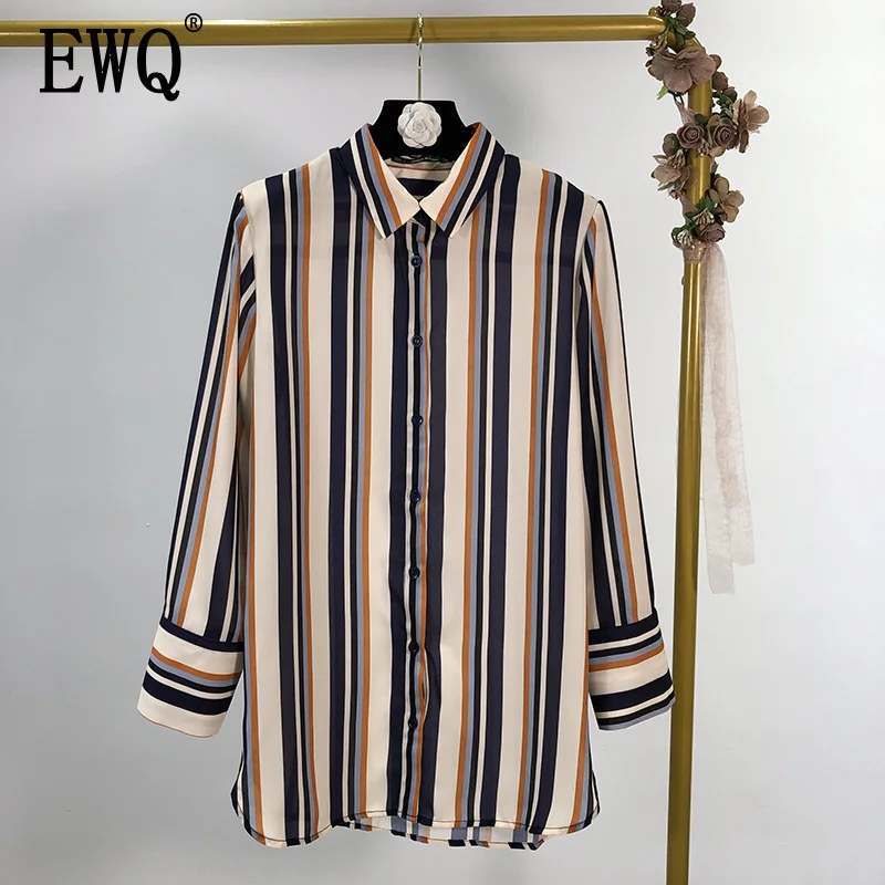 

[EWQ] 2019 Spring Autumn New Pattern Casual Style Poplin Fabric Striped Pattern Notched Collar Fashion Trend Shirt AF374