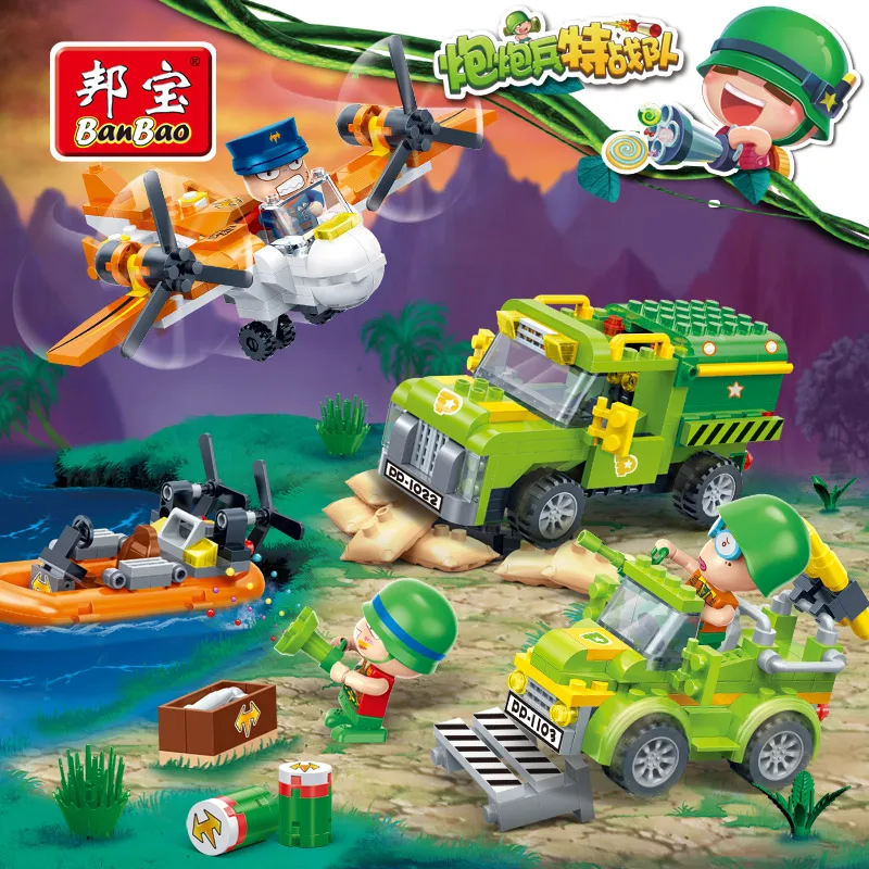 

Banbao PowpowBing To catch the escaped prisoner Building blocks for boy children Educational Toy Military vehicles models Bricks
