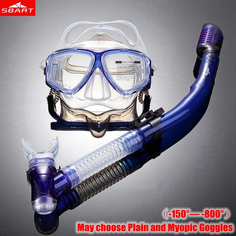 

SBART Diving Mask Silicone Scuba Equipment Full-Dry Snorkel Anti-Fog Swimming Snorkeling Diving Glasses Plain and Myopic Goggles