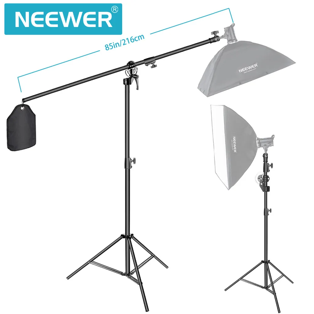  Neewer Photo Studio 2-in-1 Light Stand 48.4-151.5 inches Adjustable Height with 85-inch Boom Arm an