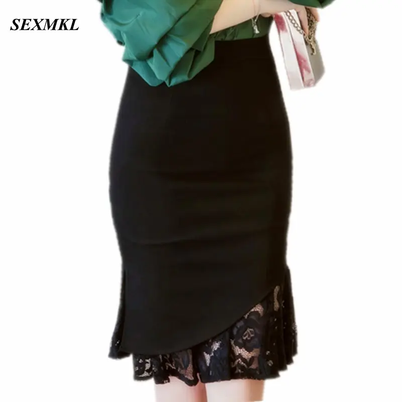 

SEXMKL Womens Lace Pactwork Skirts 2019 High Waist Casual Summer Sexy Skirts Slim Red Office Lady Work Black Skirts Plus Size