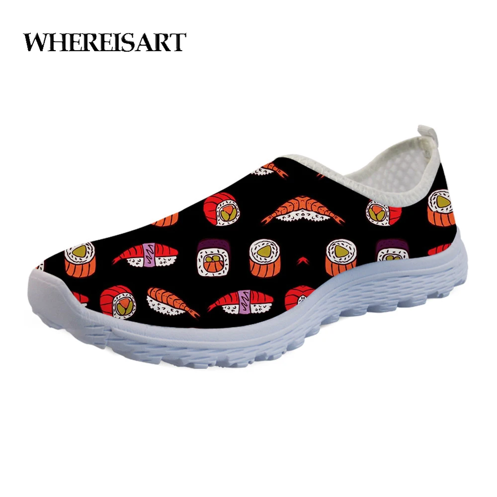 

WHEREISART 3D Funny Food Sushi Printed Summer Flats Women Shoes 2019 Casual Sneakers Air Mesh Light Comfortable Ladies Loafers