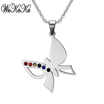 

LGBT Wukaka 2018 Fashion Stainless Steel Butterfly Necklace For Men Rainbow gay pride gay love pride