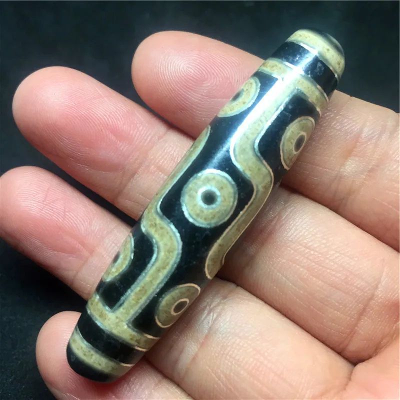 Inlay Silver 9 Eyes Dzi Beads 13MM*57MM Natural Agate Stone for Bracelet and Necklace High Quality |