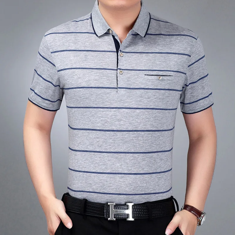 

Thoshine Brand England Style Men Striped Polo Shirts 95% Viscose Breathable Polo shirt Pockets Tees Camisa Turn-Down Collar Tops