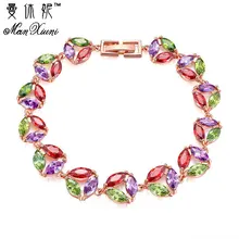 Manxiuni женская Мода Розовое Золото Цвет Маркиза вырезать AAA Многоцветный Циркония Браслеты Браслеты Женщины Свадебные Украшения Подарок браслет свадебный многоцветный браслет