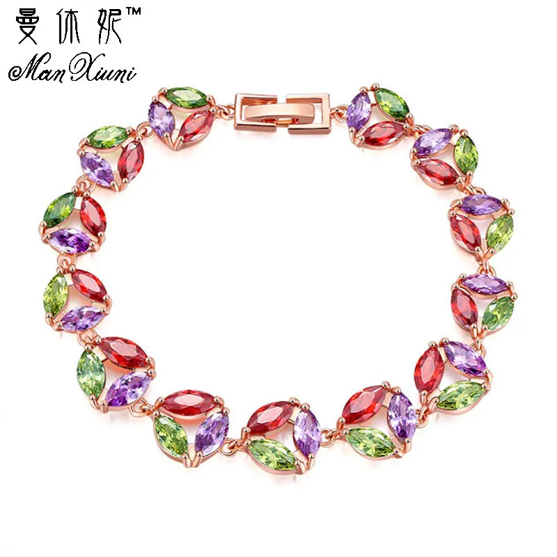 

Manxiuni Fashion Women's Rose Gold Color Marquise-cut AAA Multicolor Zirconia Bracelets Bangles Women Wedding Jewelry Gift