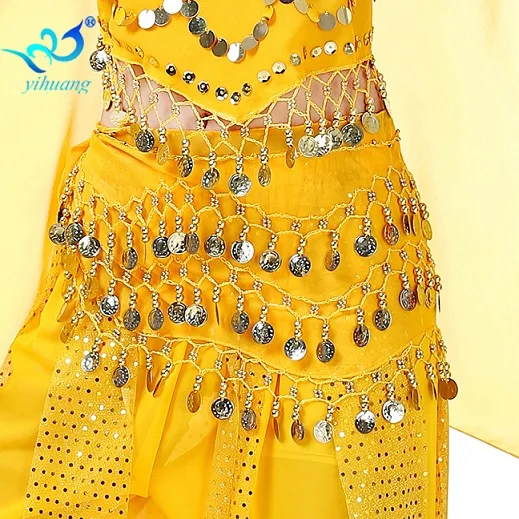 Арабский костюм для танца живота вечерние хип шарф музыкальный фестиваль Одежда Пояс Хэллоуин юбка с золотыми монетами Болливуд Цыганский живот - Цвет: Yellow