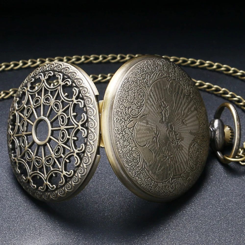 Бронза Винтаж кварцевые карманные часы паутина полые фьюжн кулон Цепочки и ожерелья для человека Для женщин девочек Подарки на день