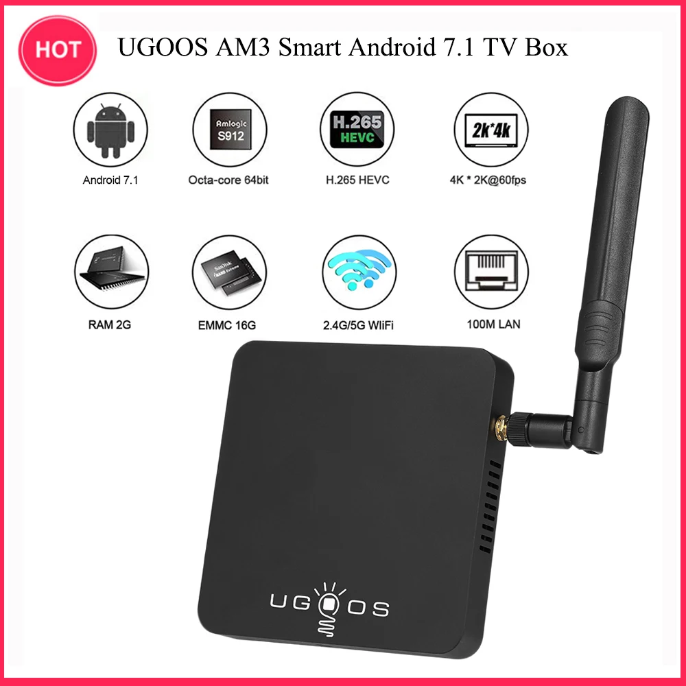 

UGOOS AM3 Smart Android 7.1 TV Box Amlogic S912 VP9 H.265 UHD 4K 2GB / 16GB Mini PC WiFi & LAN DLNA Miracast HD Media Player