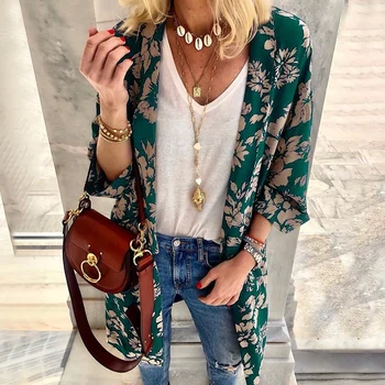 

Women Spring Cardigan Printed Floral Casual Elegant European Style Female Beach Long Sleeve Fashion Design Coat Outwear SJ2438E