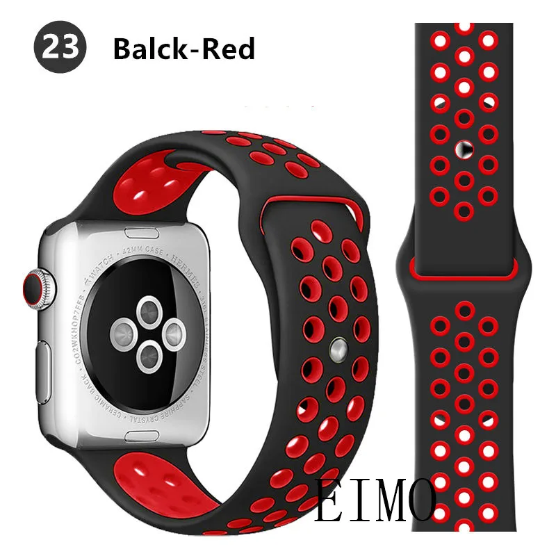 Ремешок для apple watch 5 4 band iwatch series 4 3 2 correa apple watch 42 мм 38 мм 44 мм 40 мм силиконовый браслет pulseira ремешок для часов - Цвет ремешка: black red 23