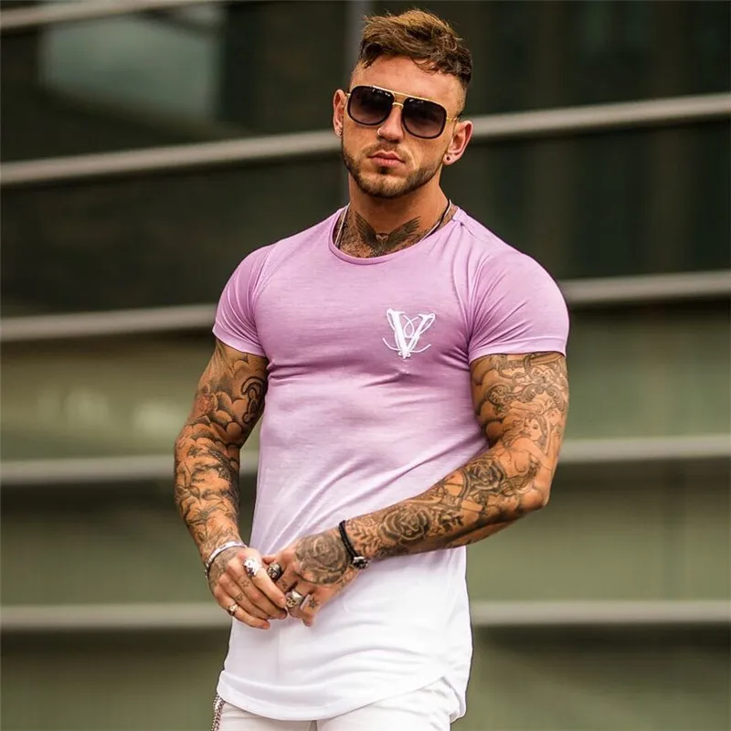 

2019 New Brand Clothing Gyms Tight Cotton T-shirt Mens Fitness T-shirt Homme Gyms T Shirt Men Fitness Summer Tees Tops