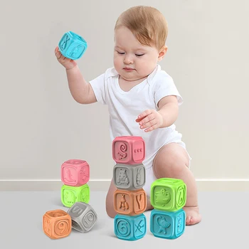 

1 Set Soft Silicone Building Blocks 3D Touch Hand Ball Blocks Baby Grasp Ball Toys Fun Rubber Teethers Squeeze Kids Toys