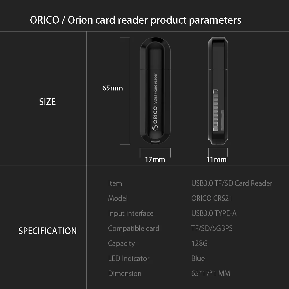 ORICO USB 3,0 кард-ридер SD Micro SD мини смарт-кард-ридер для MacBook Max 128 ГБ кард-ридер все в одном USB SD адаптер