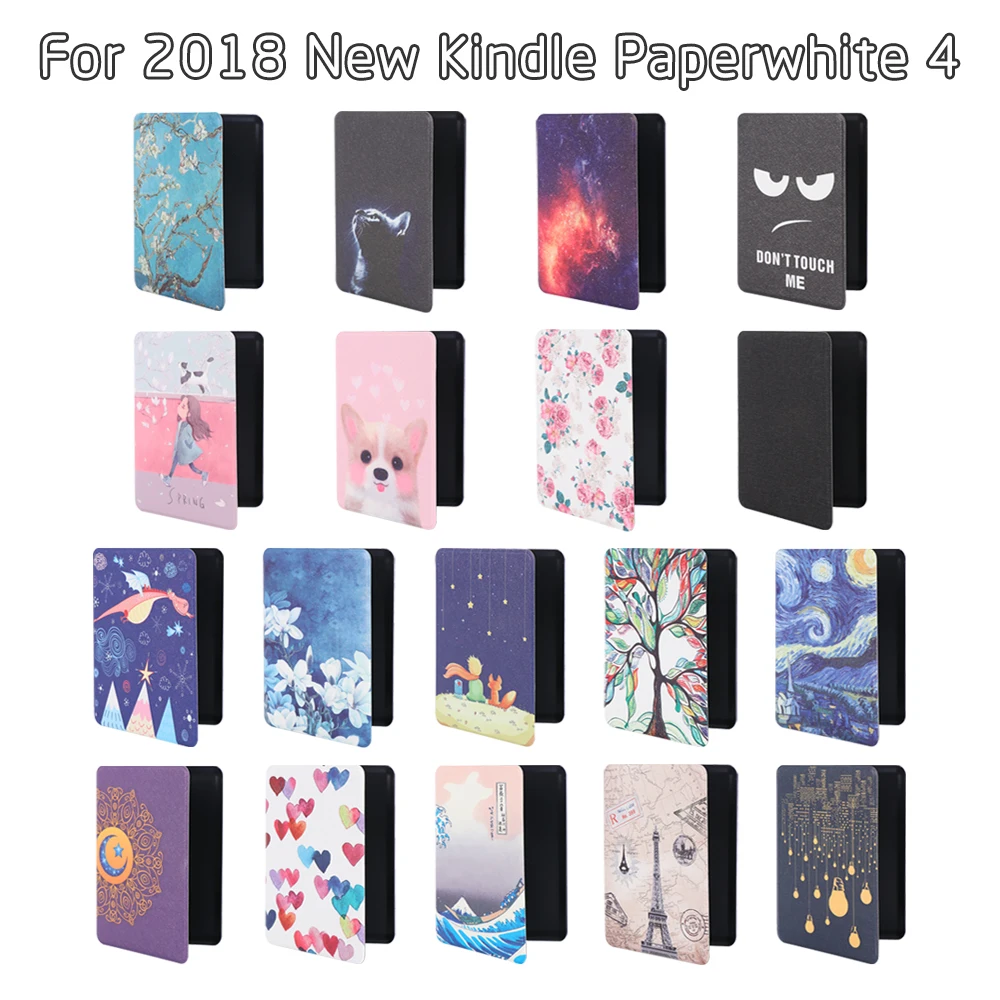 

Ultra Slim Magnetic Painted Cover PU Leather Smart Case Protective Shell for New Amazon Kindle Paperwhite 4 10th Generation
