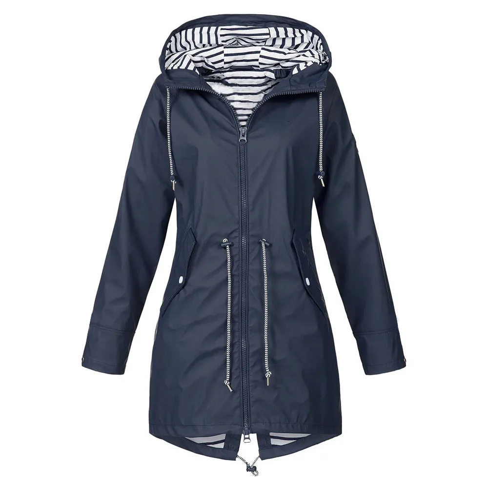 

Winter Warm Coat Female Windproof Slim Outerwear Elastic Solid Rain Jacket Outdoor Jackets zipper Hooded Raincoat Windproof