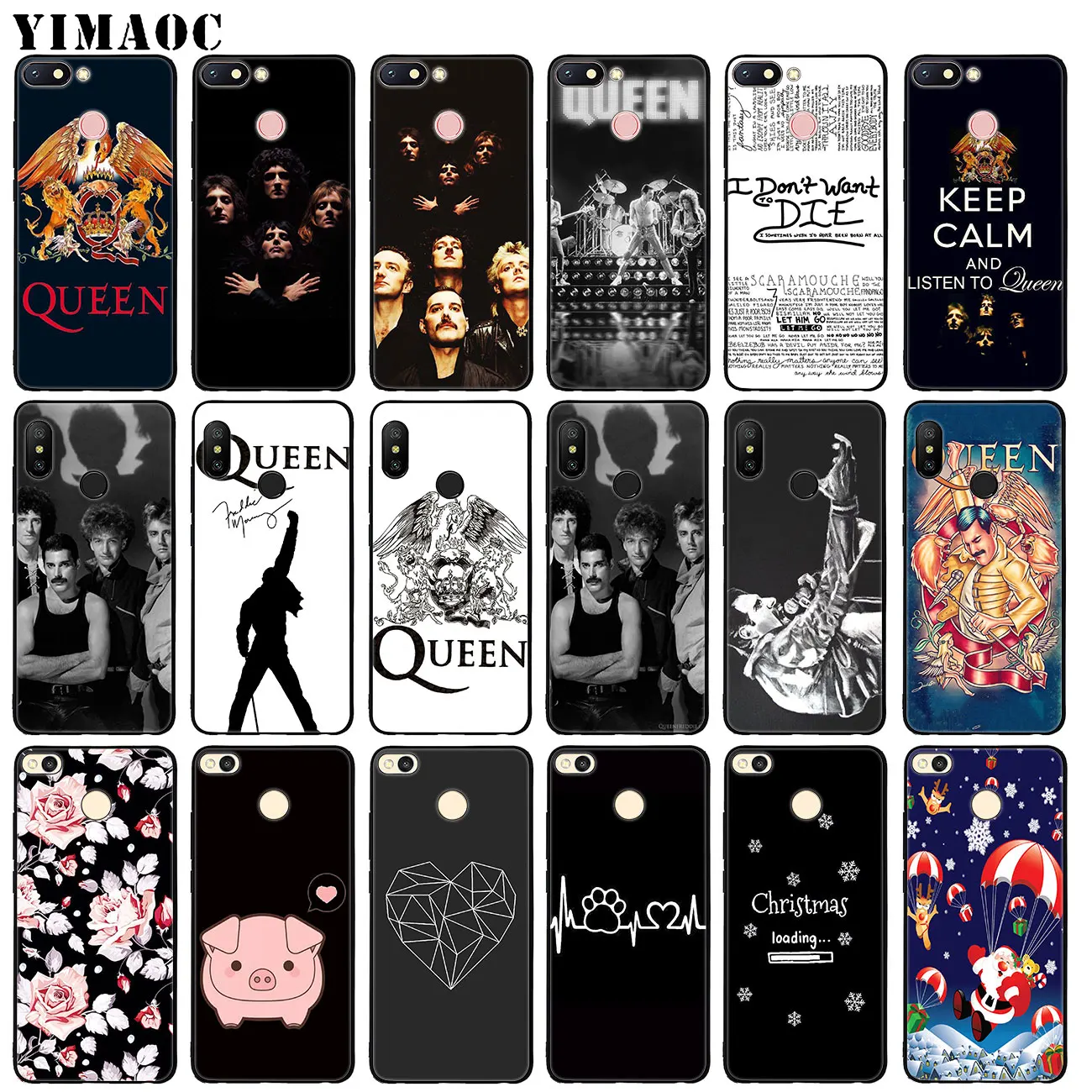 

YIMAOC Queen Rock Group Soft Silicone Case for Xiaomi Redmi 6A 5A Note 7 4 4X 5 Plus 6 Pro Mi Plus Black flower TPU Cover