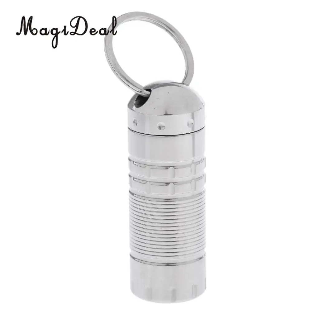 MagiDeal Outdoor Camping Waterproof Titanium Tablet Capsule Holder Pill Container Box Case Key Holder Silver