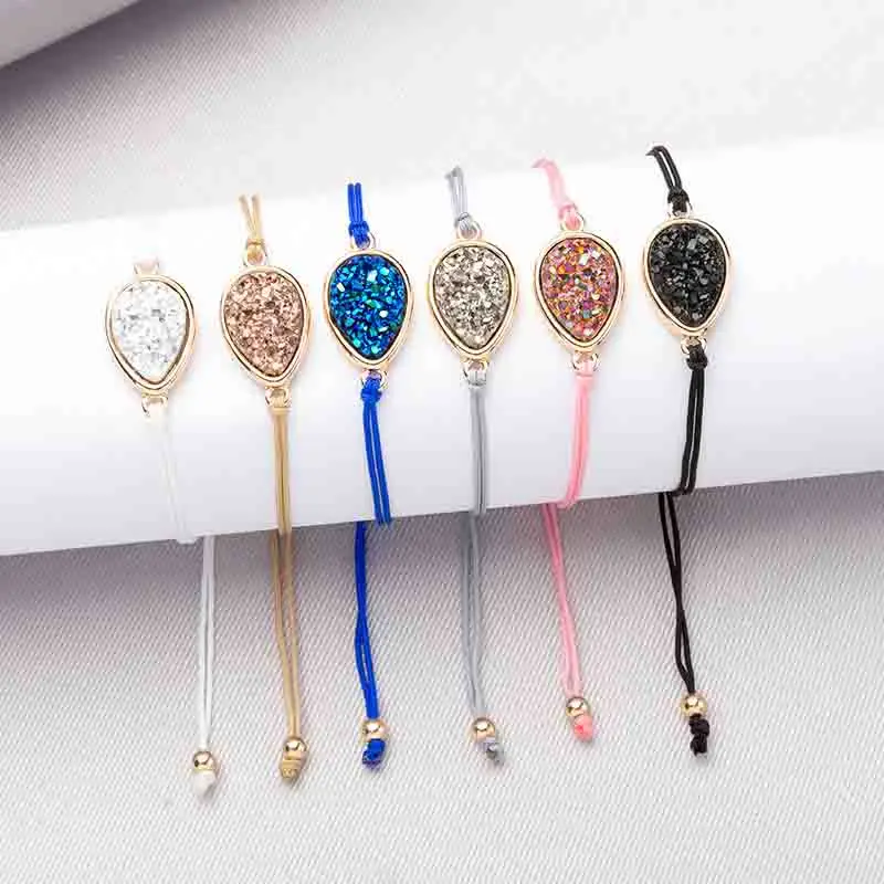 

European and American hot gold color rope drop bracelet Multicolor crystal cluster natural stone love jewelry