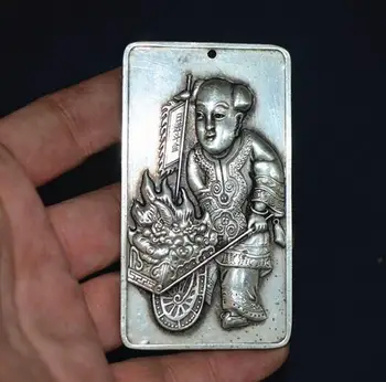 

Collection Tibetan silver Double sided hand carved boy Wealth amulet pendant
