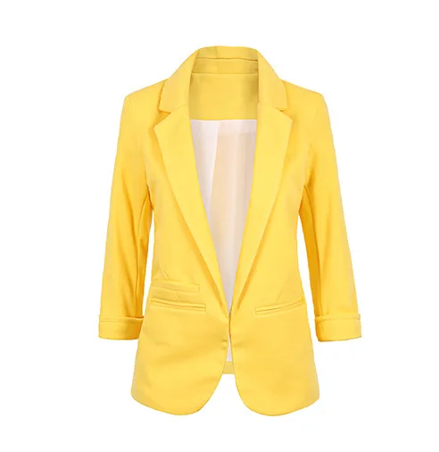 Женский Повседневный Блейзер ярких цветов, с рукавом три четверти, зубчатый пиджак, пальто, верхняя одежда, однотонный блейзер для работы