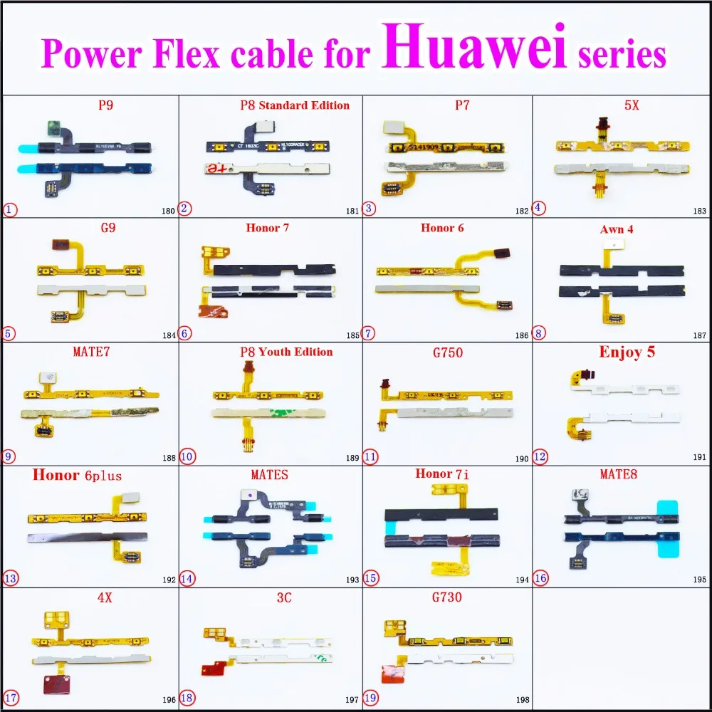 

Power ON OFF Volume Key Button Switch Flex Cable for Huawei P9 8 7 5X 4X G9 Glory 7 honor7i 6plus Awn 4 Mate 8 7 G750 730 Enjoy5