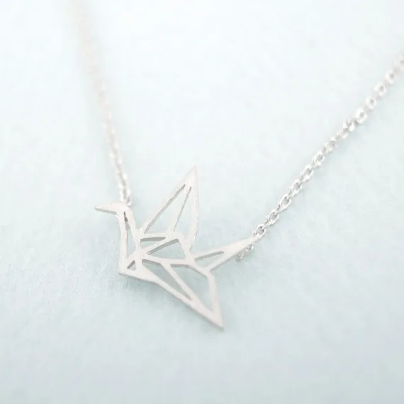 Gold Silver Origami Crane Necklace 1