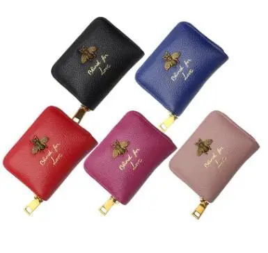 

small Honey Bee Wallet Genuine leather Short Zipper Coin Purse Women Portable Purse Credit Card Money