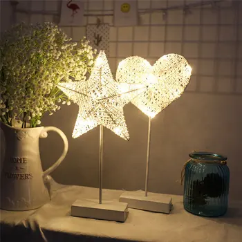 

LAIDEYI 40CM Star Heart Shape Grass Rattan Woven LED Night Light Battery Power Girls Bedroom Decorative Table Lamp Kids Gift Toy