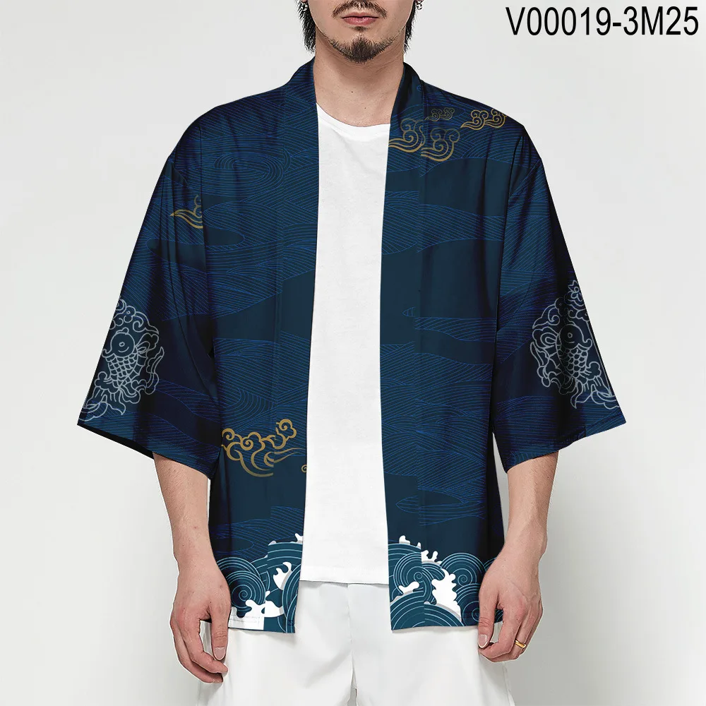 Kimono Cardigan Men Japanese Obi Male Yukata Men's Haori Short Outwear Japanese Samurai Clothing Traditional Japanese Clothing - Цвет: 007