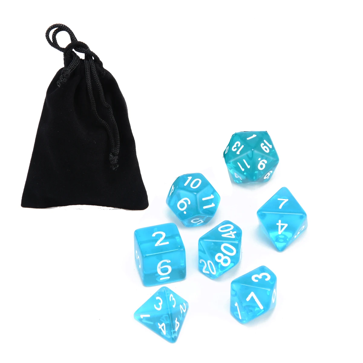 7pc Translucent Polyhedral Dices Blue Set For RPG Dungeons and Dragons With Dice Bag Family School Party Bar Outdoor Table Games