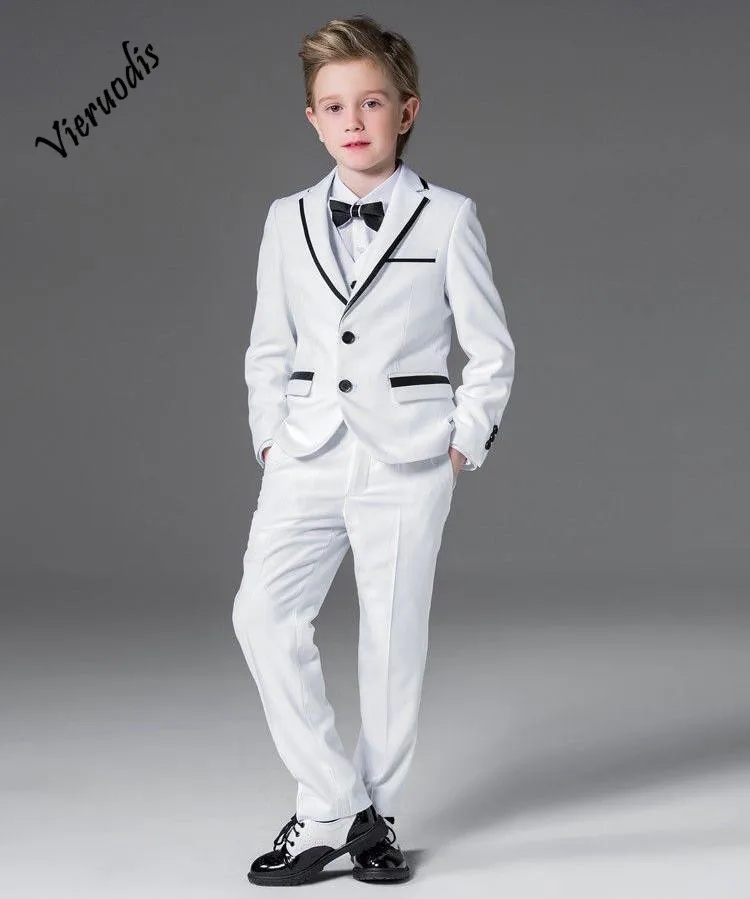 117-1           White Notch Lapel Kids Handsome Suits Wedding Groom Tuxedos Boys Party Prom Suit