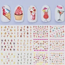 12 шт./компл. ногтей Стикеры мороженое торт переводка Аксессуары Летний Дизайн Маникюр нейл-арта передачи Стикеры TRBN817-828