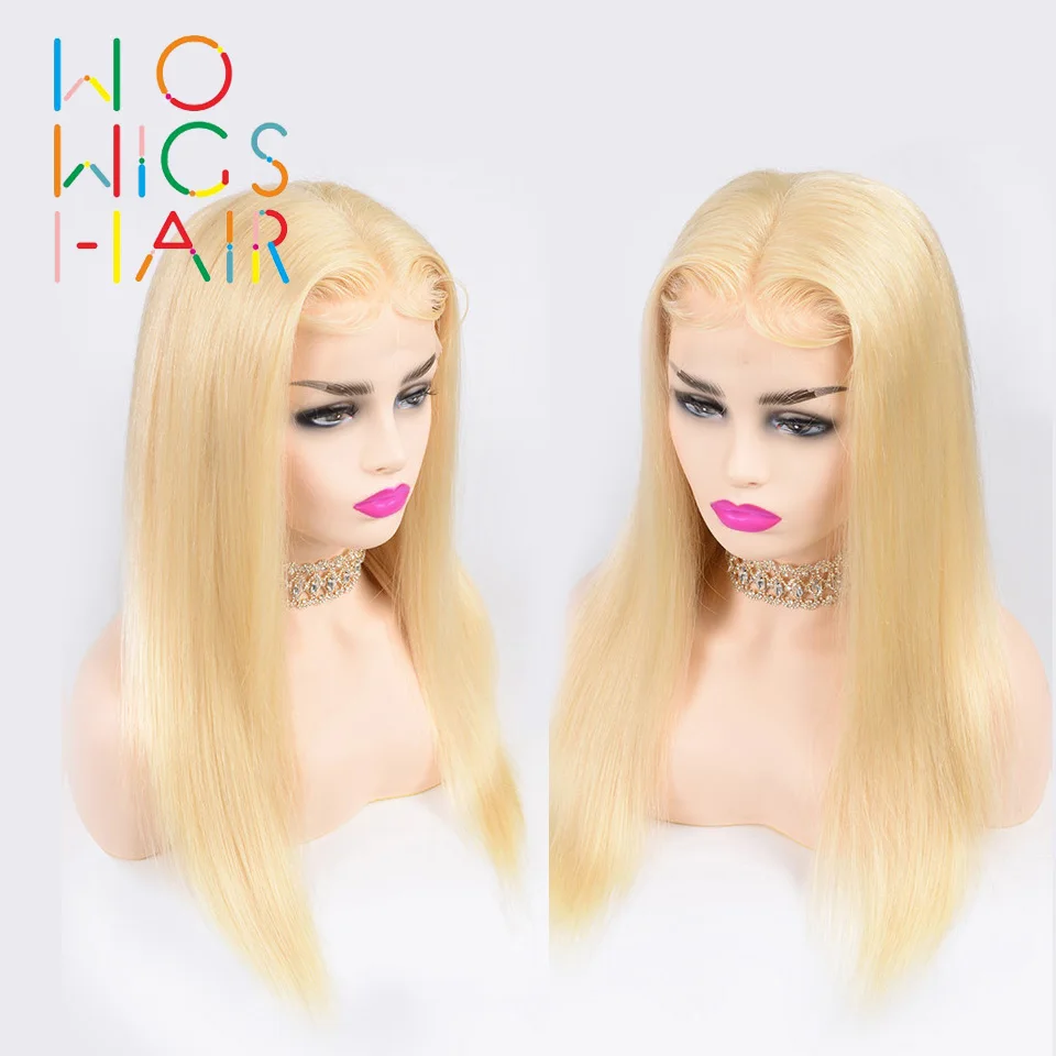 WoWigs волос синтетические волосы на кружеве парики 613 блондинка прямые волосы Реми 100% человеческие волосы