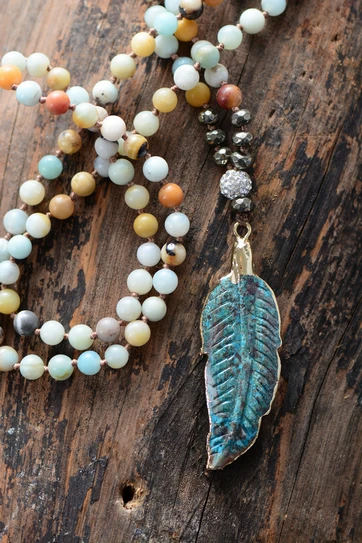 Ожерелье из листьев 6 мм амазноит Пирит Природный морской камень кулон ожерелье ручной работы из бисера женщин Лариат Ожерелье дропшиппинг