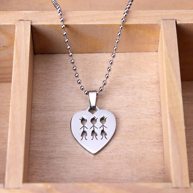

SkyHai Jewelry Family Necklace Stainless Steel Best Friend Necklace Three Brothers Heart Sharped Pendant Necklace