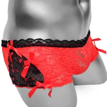 Floral Mesh Lace Sissy Men Boxers Short Panties Underwear With Bow Each side Sexy Male Gay Lingerie See Thru Boxer Underpants plus size see thru mesh panel top