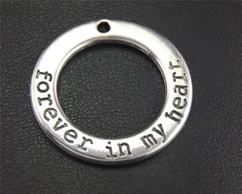 

10pcs Antique Sliver Forever In My Heart Circle Charm Pendant DIY Necklace Bracelet Findings 29Mm A1942