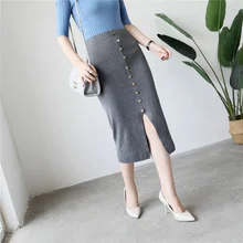 Женские юбки сплит Плотная юбка стрейч женские осенние зимние облегающие сексуальные юбки карандаш плюс размер кашемировые шерстяные рубашки