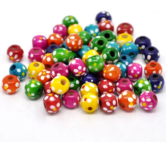 

At Random Dyed Dot Round Wood Spacer Beads 10x9mm, sold per packet of 40 new