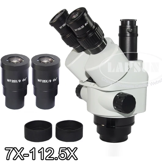 7X 112.5X Simul focal Trinocular Industrial Inspection Zoom Stereo
