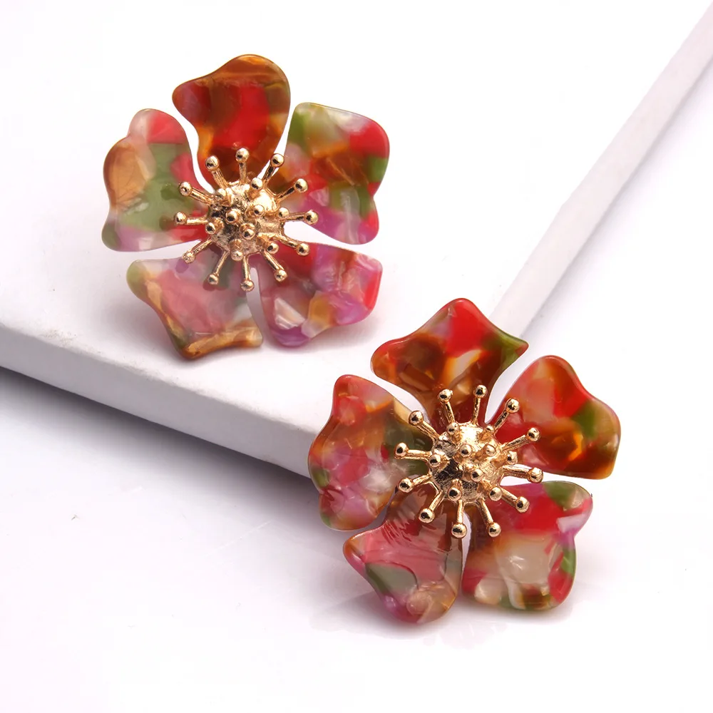 

New Acetic Acid Alloy Flower Earrings Women's Personality Exaggeration Flower Earrings