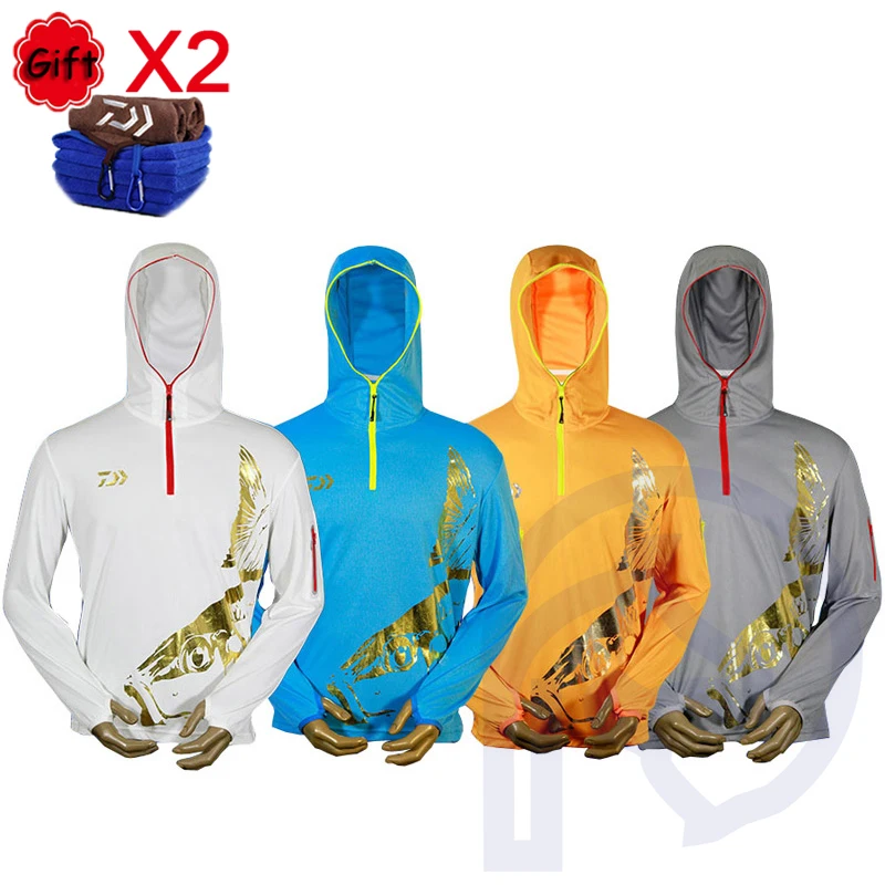 

Hooded Fishing Clothing Summer Sun Protection Fishing Jacket Breathable Fishing Clothes UV Fishing Jackets with Gift Towel