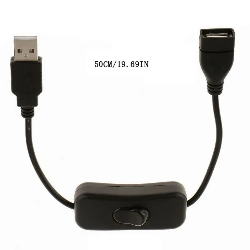 50 см USB 2,0 A мужчин и женщин удлинитель Кабель с переключателем на выключенном кабеле для ПК USB светодиодный вентилятор зарядное устройство