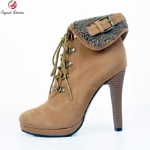 Оригинальные стильные женские ботильоны с круглым носком; удобная обувь коричневого цвета на шпильке; женская обувь; большие размеры США 4-15