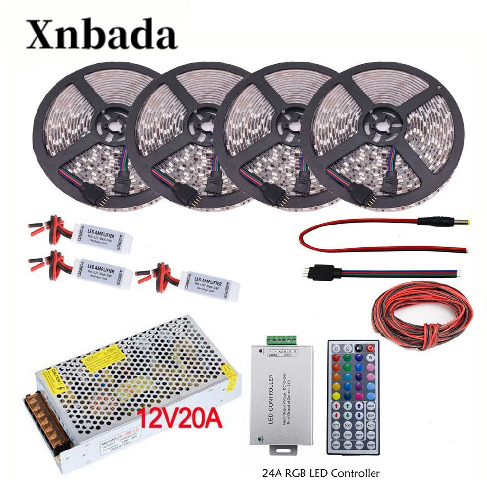 

DC12V 5M-20M 60led/m Led Flexible Light 5050 SMD RGB Led Strip Set + Power Adapter + Amplifier Kit +12v 24a lED Controller